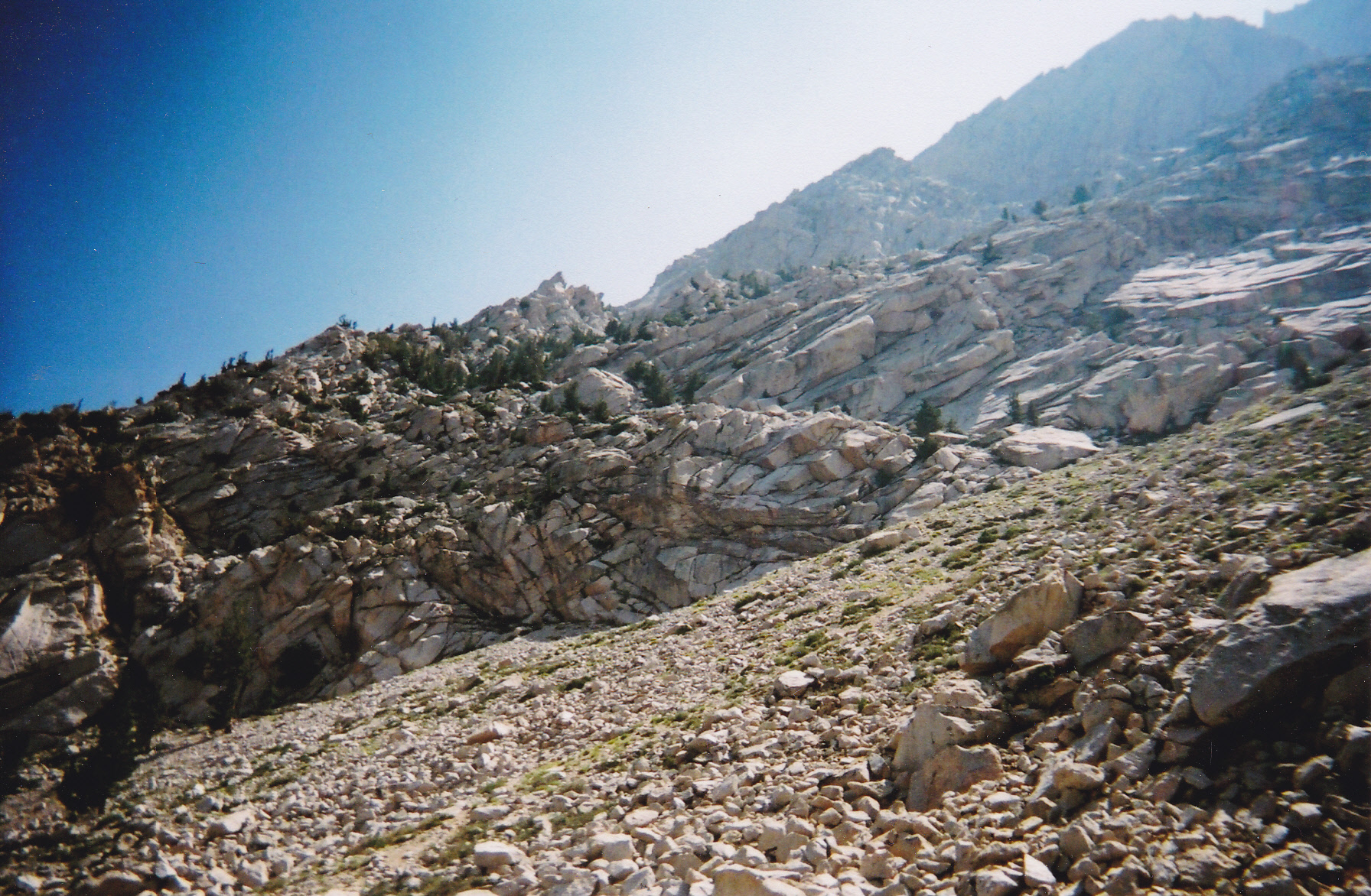 ledge leading toward the notch and the start of the climb