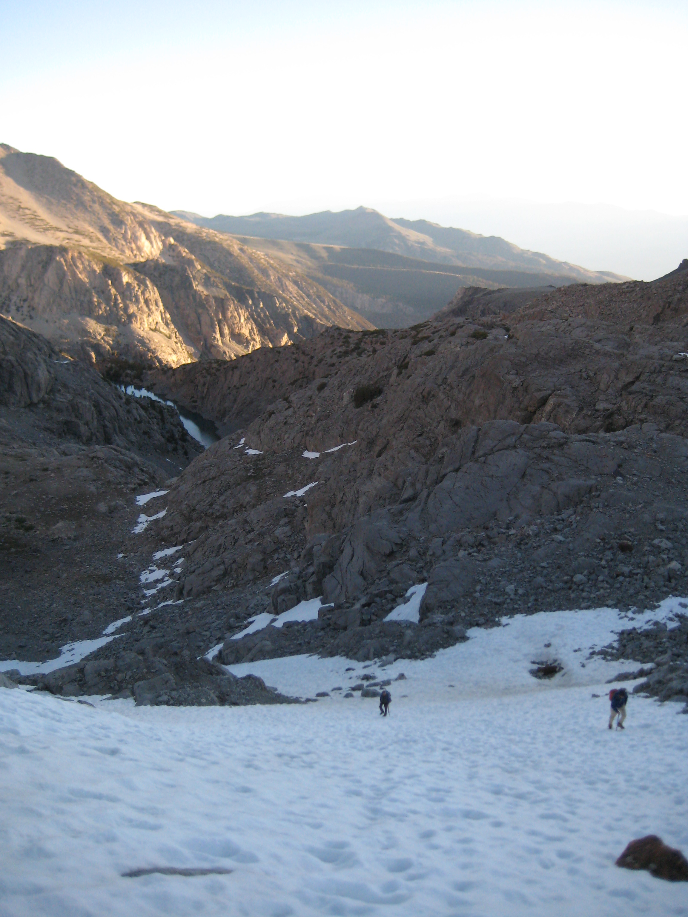 climbing the snowfield to start the day