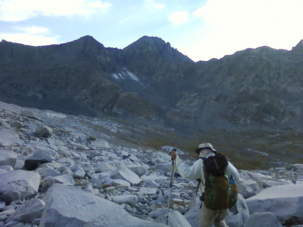 John approaches our camp at the foot of Mt Goddard [photo by me]