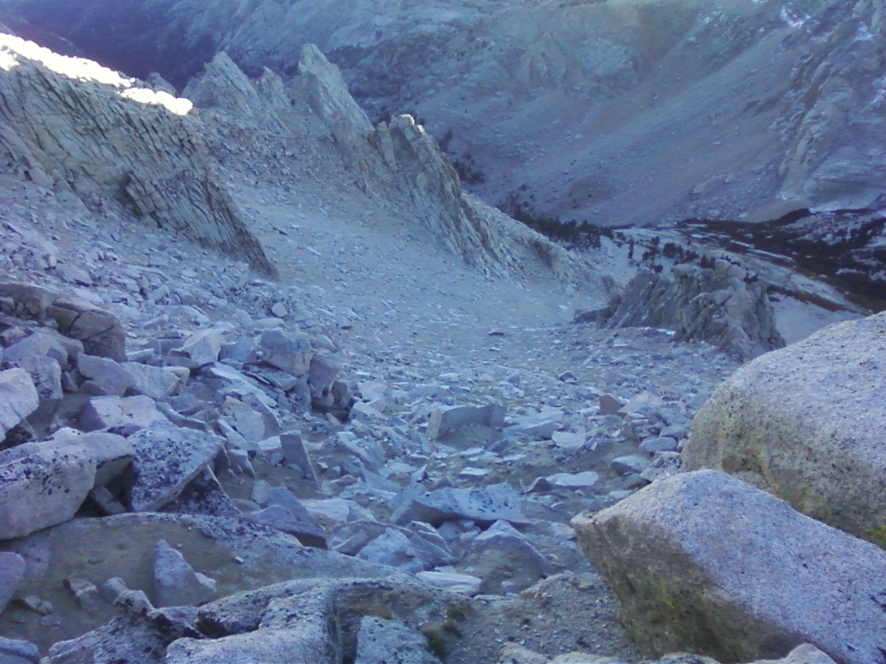 scree ski line leading back to Clyde Meadow