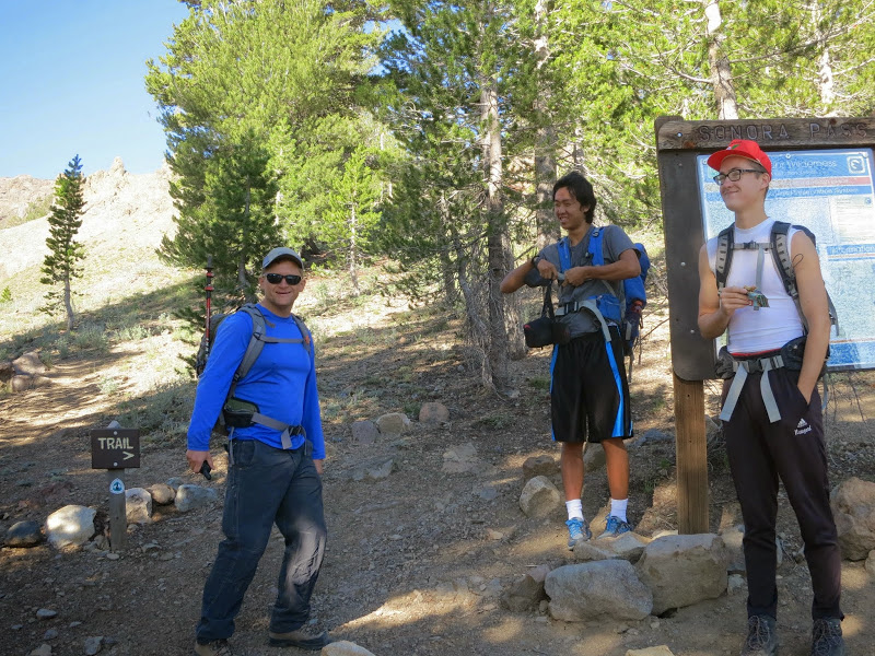 joking around at the PCT trailhead at Sonora Pass [photo by John]