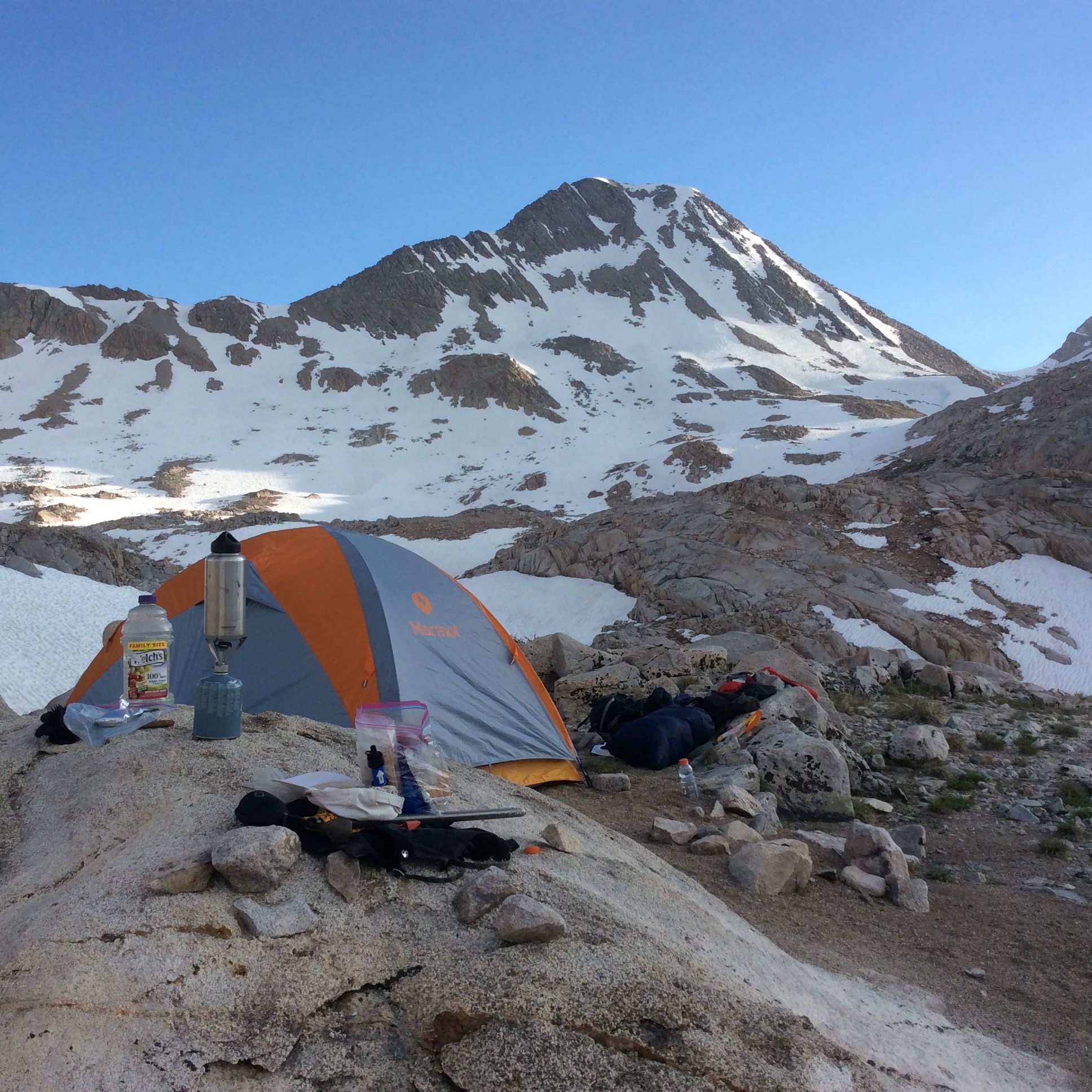 view of Mt Solomons from our camp at Helen Lake