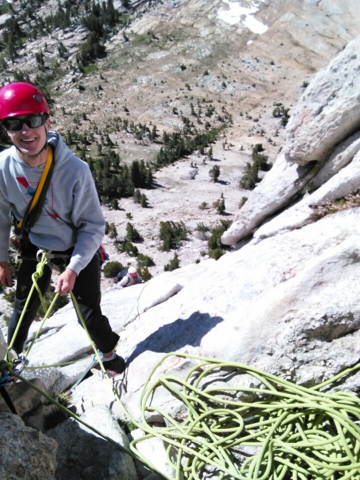 Jason climbs up to the belay below the chimney