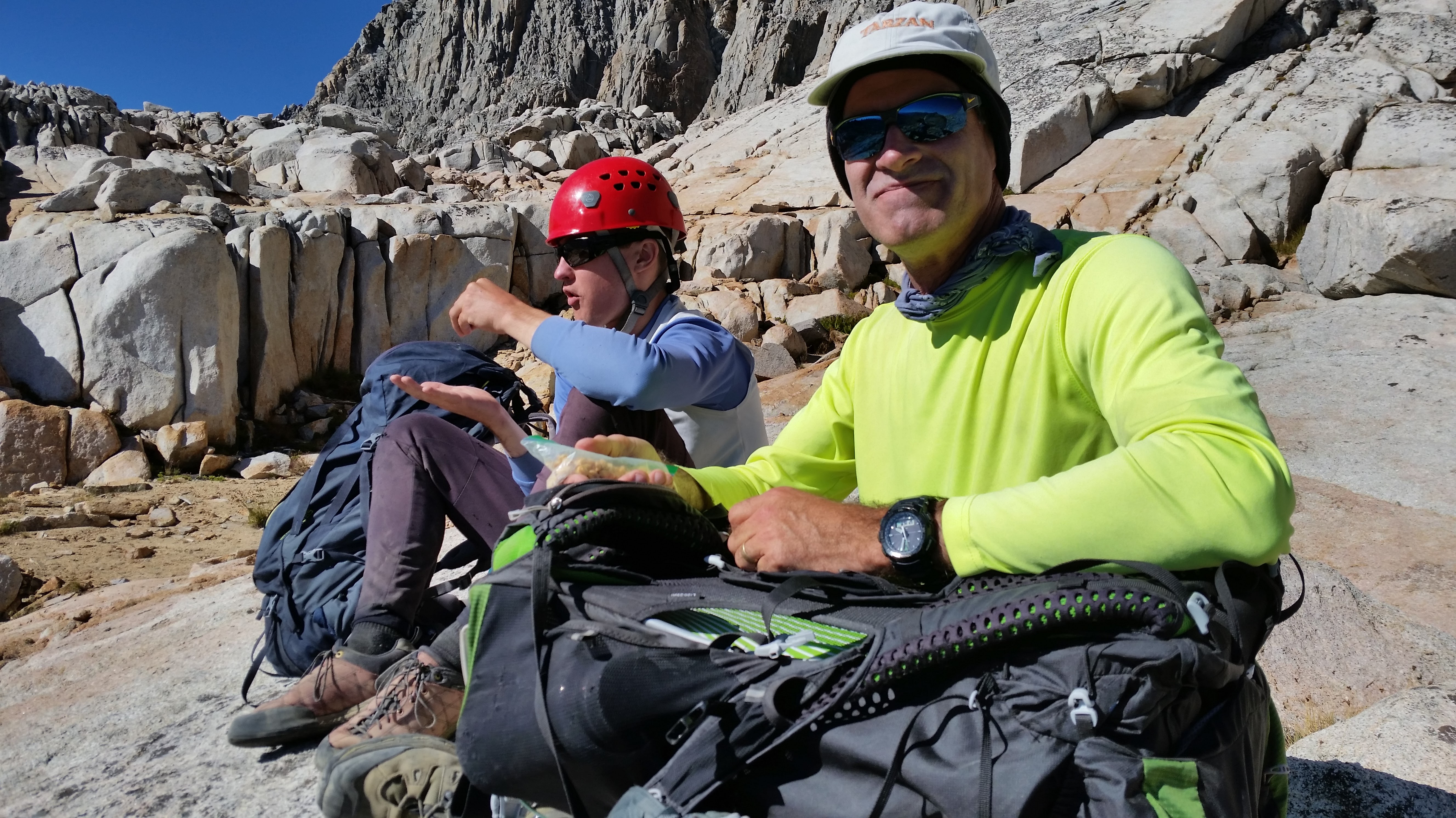 Bill and I enjoy a little downtime after the climb in Palisade Basin