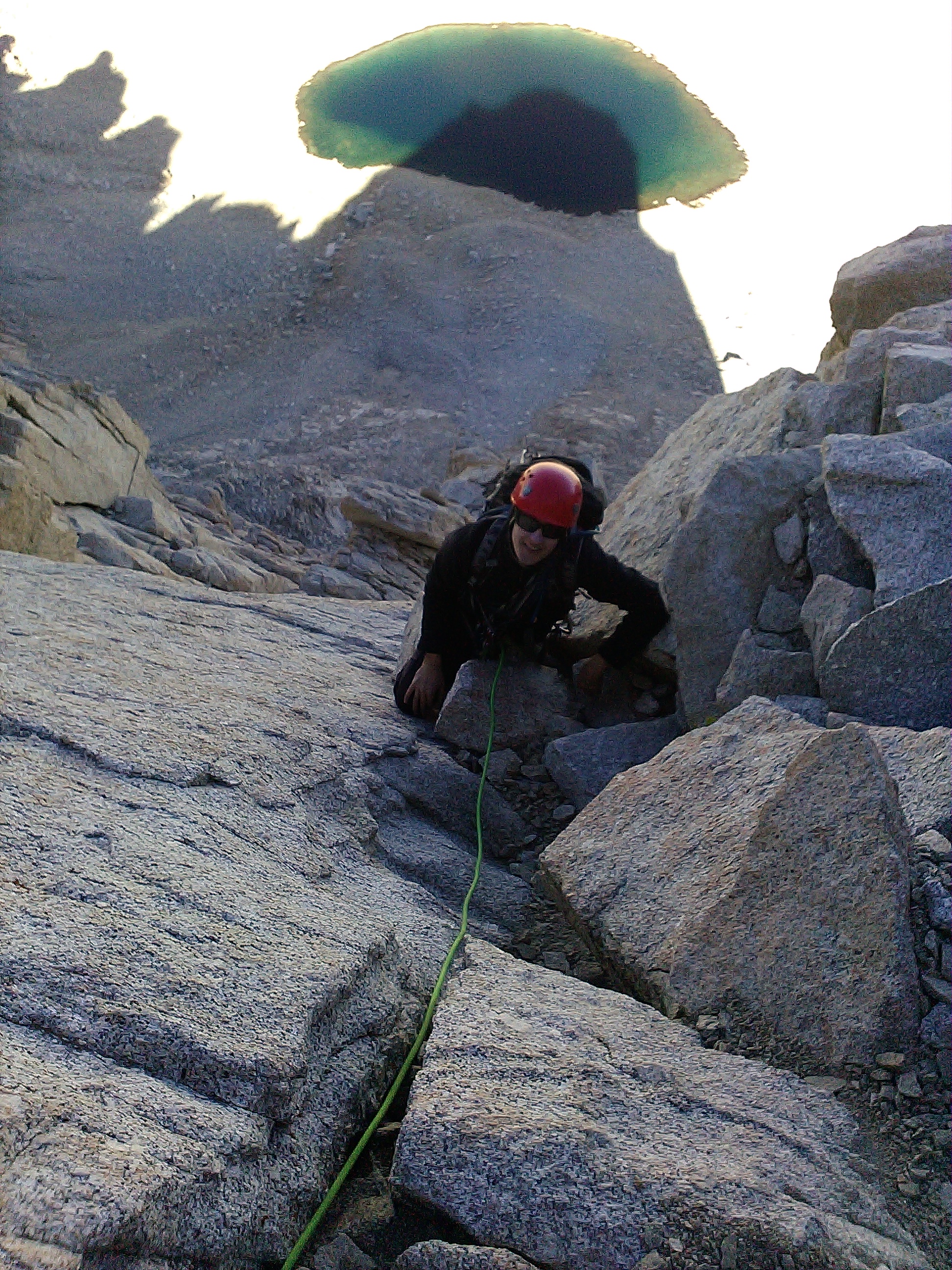 following up the East Buttress, Iceberg Lake below